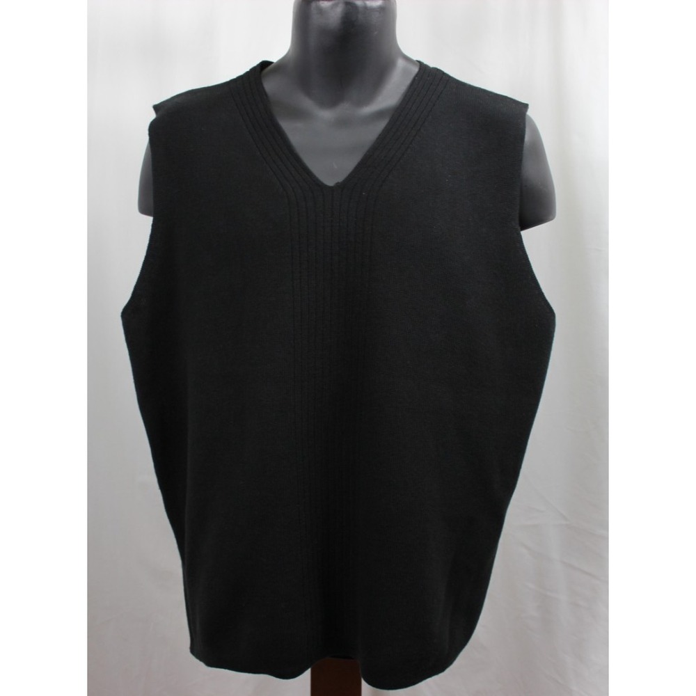 Reunion Sweater Vest Mens Large  Black V-Neck Cotton Acrylic Solid Stripe Design